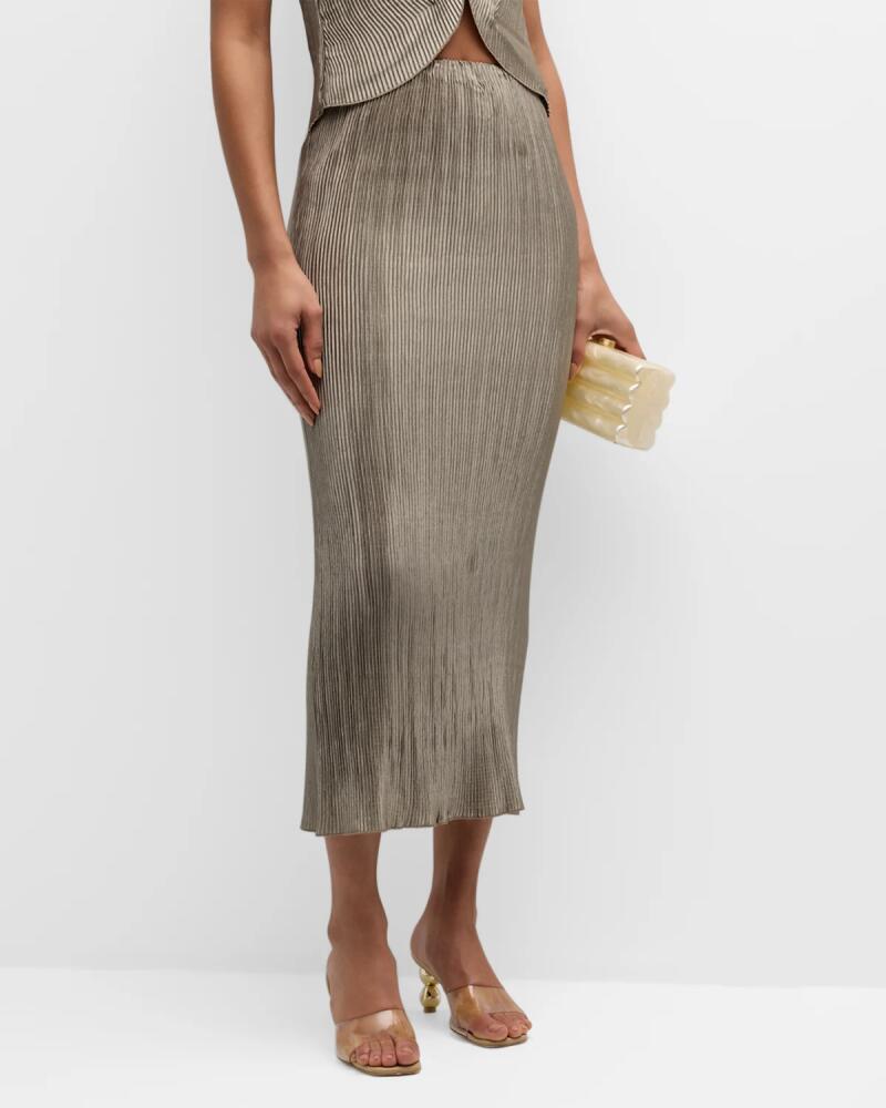 Cult Gaia Kylii Pleated Satin Midi Skirt Cover