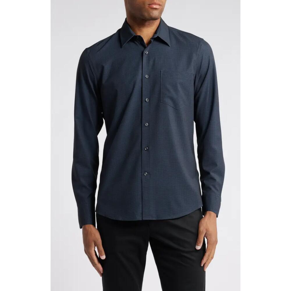 Nordstrom Trim Fit Mini Houndstooth Stretch Button-Up Shirt in Black- Navy B Mini Hounds Cover