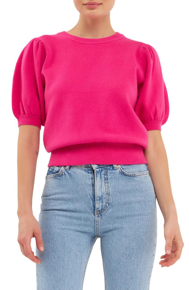 English Factory Puff Sleeve Sweater in Fuchsia Cover