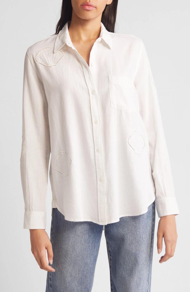 Rails Charli Seashell Linen Blend Button-Up Shirt in White Eyelet Shells Cover