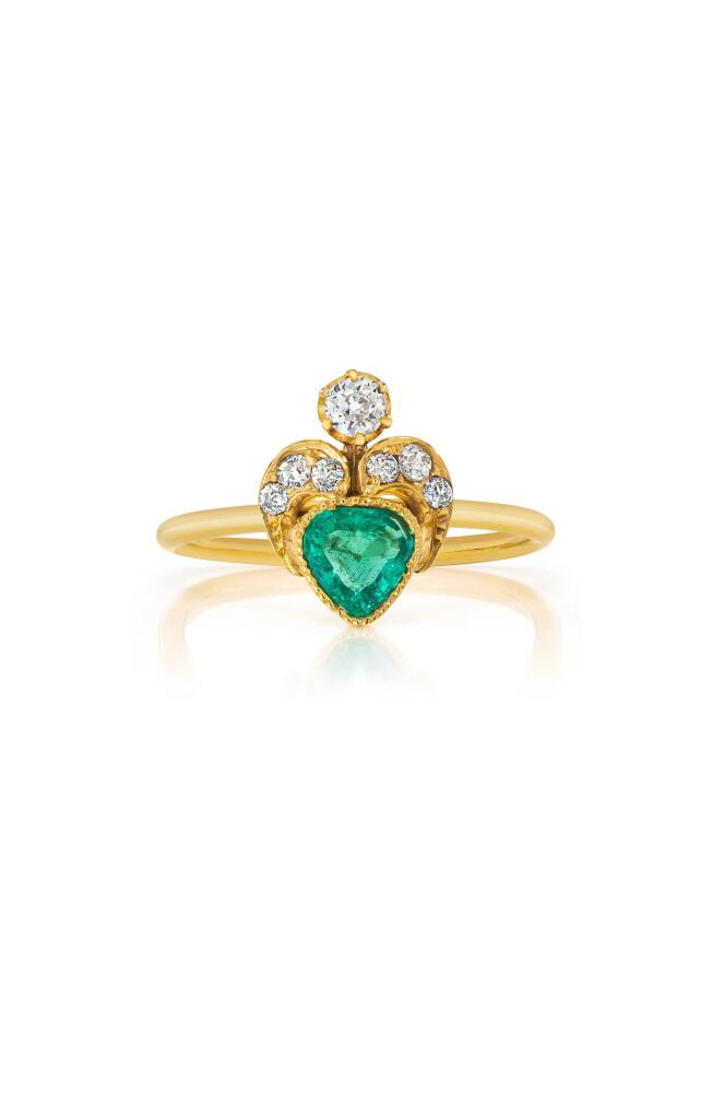 Mindi Mond Heart Fleur De Lis Emerald & Diamond Ring in Yellow Gold/Diamond/Emerald Cover