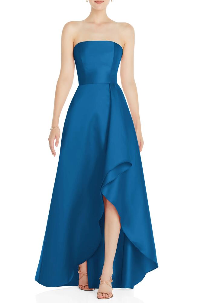 Alfred Sung Strapless Satin Gown in Classic Blue Cover