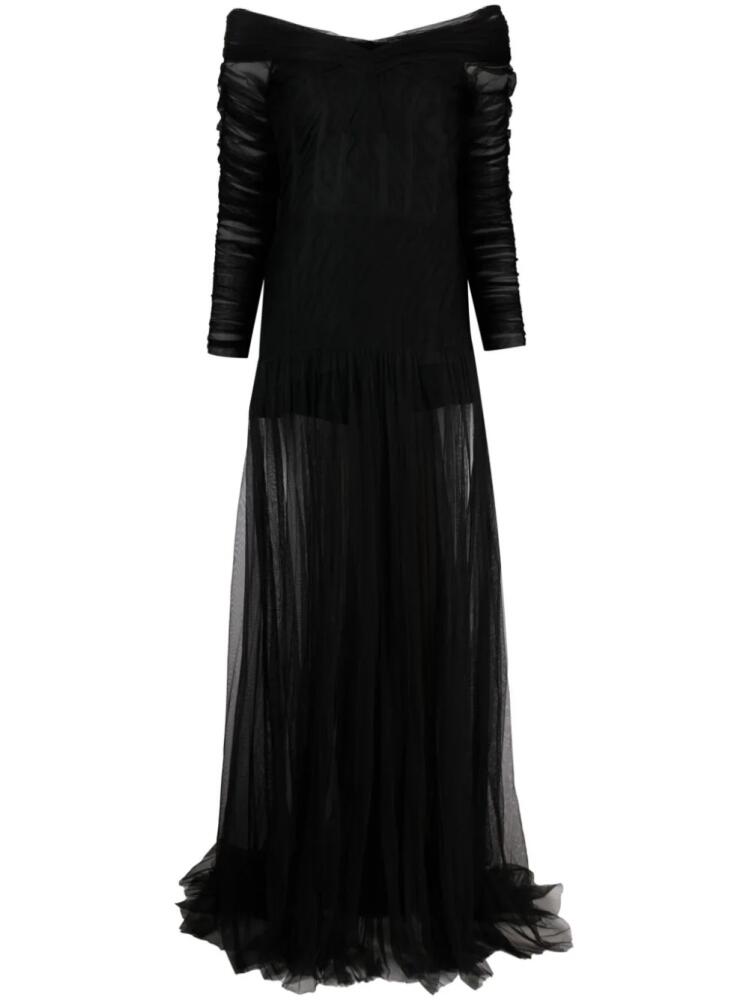 Ana Radu sheer-overlay off-shoulder gown - Black Cover