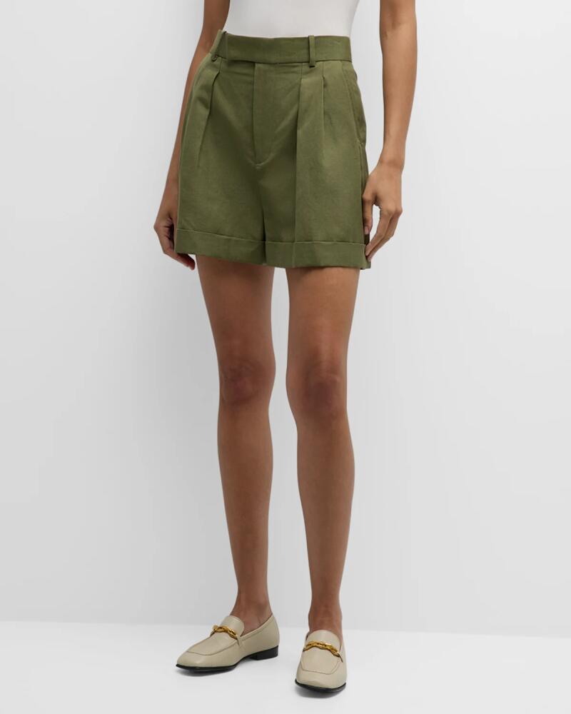 FRAME Pleated Wide-Cuff Shorts Cover