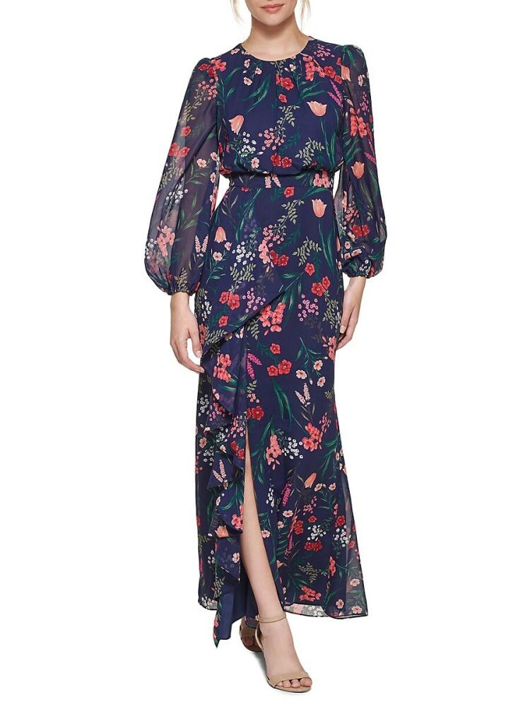 Eliza J Women's Floral Chiffon Maxi Dress - Navy Cover