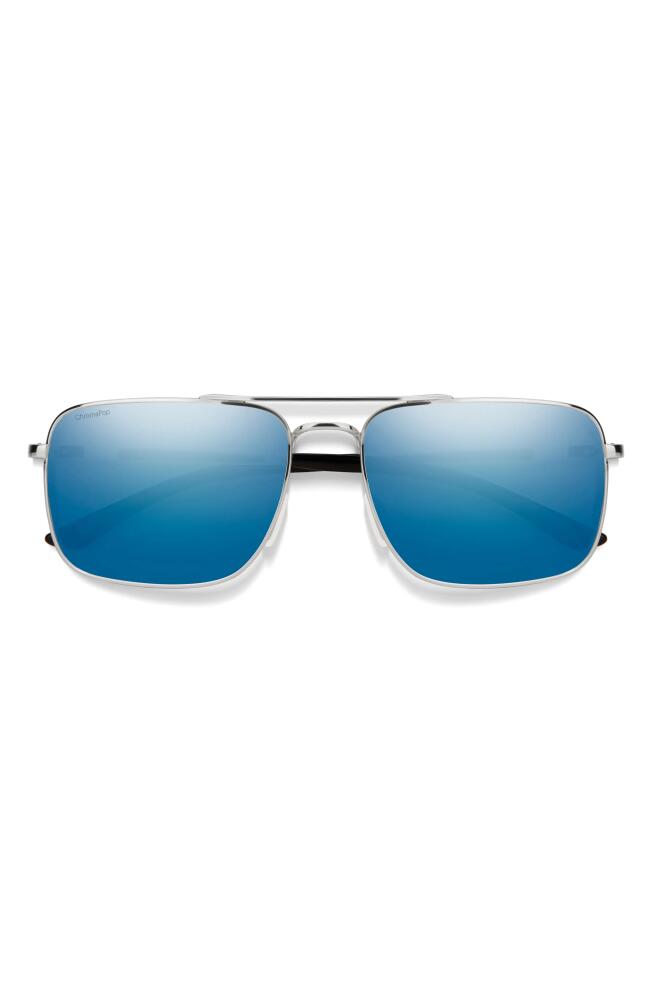 Smith Outcome 59mm ChromaPop Polarized Aviator Sunglasses in Silver /Blue Mirror Cover