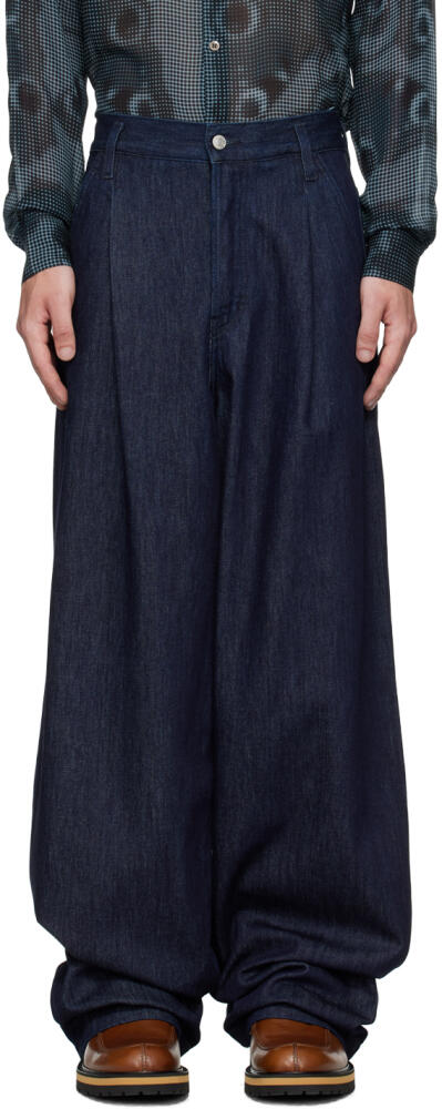 Dries Van Noten Navy Pleated Jeans Cover