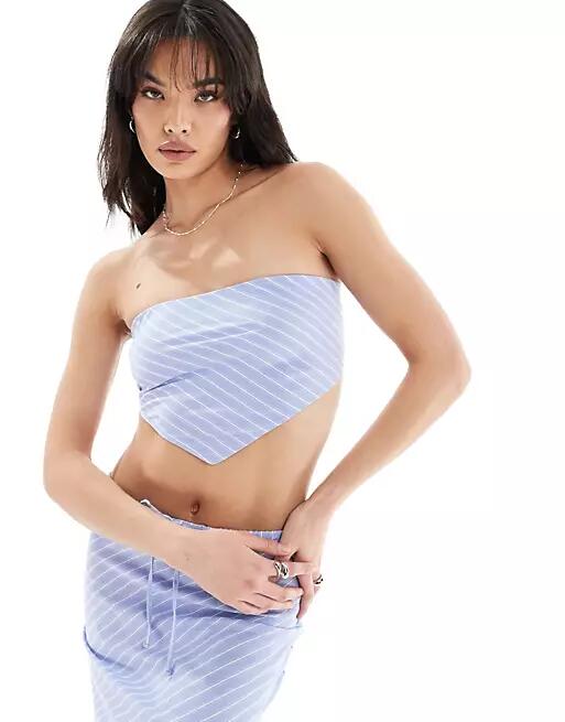 Bershka striped hankerchief top in blue stripe - part of a set Cover