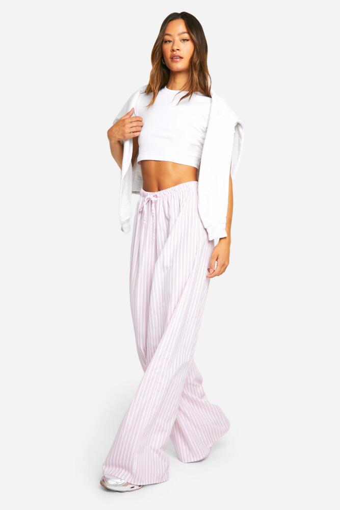 boohoo Womens Tall Contrast Stripe Drawcord Waist Wide Leg Pants - Pink Cover