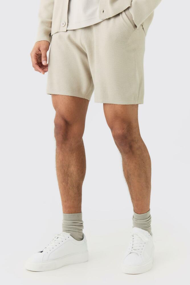 boohoo Mens Relaxed Short Length Knitted Short - Beige Cover