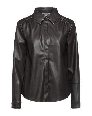 Ba & sh Woman Shirt Dark brown Polyurethane, Polyester Cover