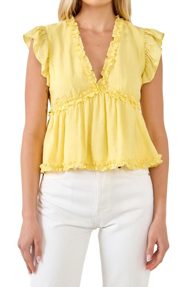 Endless Rose Ruffle Trim Empire Waist Blouse in Yellow Cover