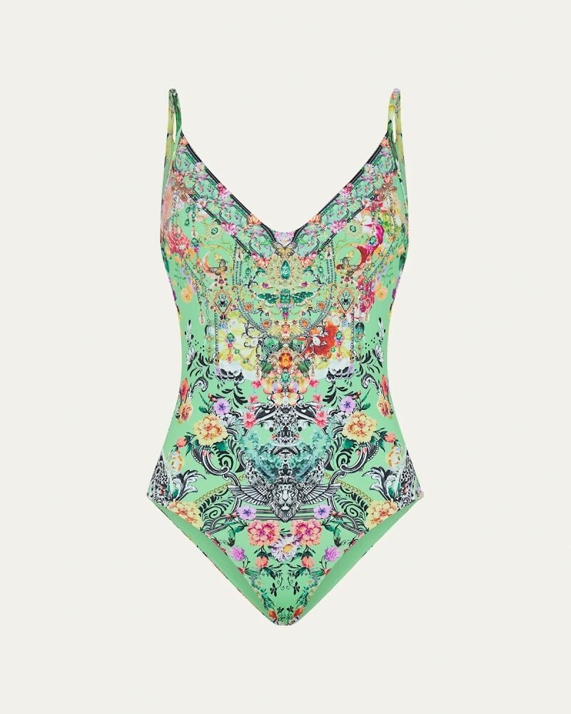 Camilla Porcelain Dream Crystal Wired V-Neck One-Piece Swimsuit Cover