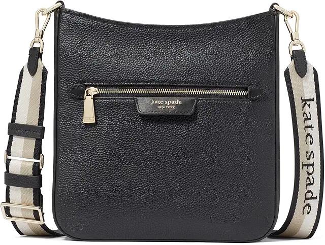 Kate Spade New York Hudson Pebbled Leather Messenger Crossbody (Black) Cross Body Handbags Cover