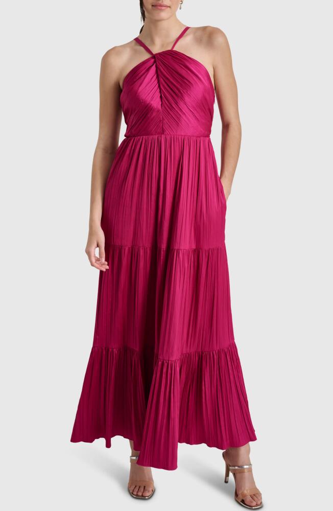 DKNY Plissé Halter Maxi Dress in Raspberry Cocktail Cover