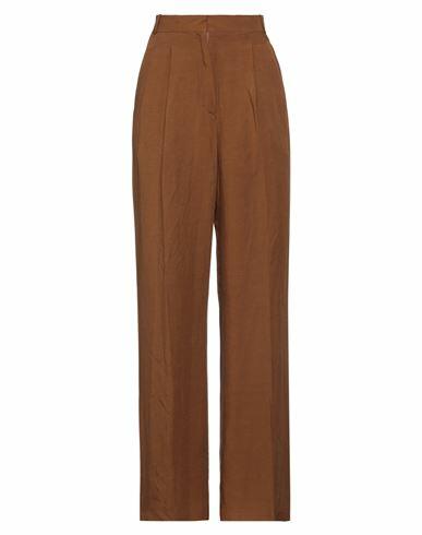 Cinqrue Woman Pants Brown Viscose, Linen Cover