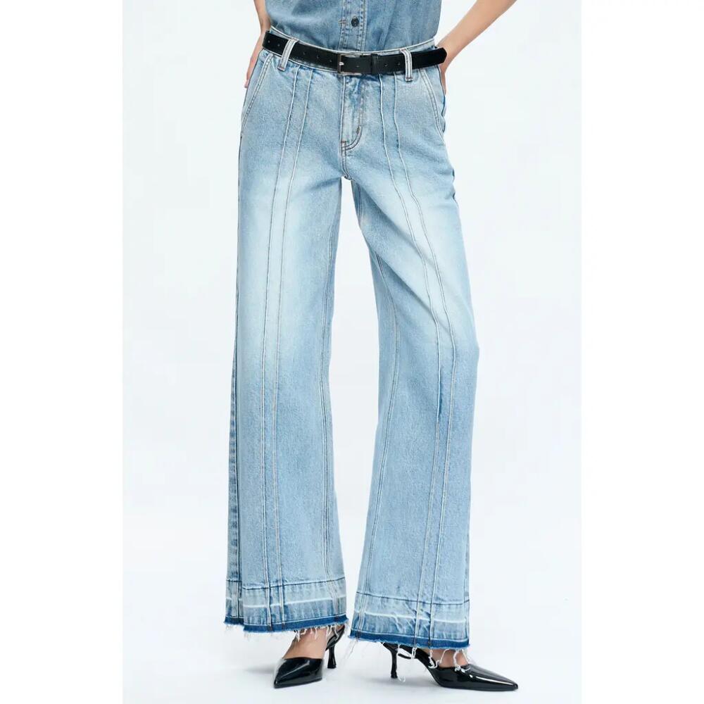 Bayeas Jermy Seamed High Waist Raw Hem Wide Leg Jeans in Iceberg Blue Cover