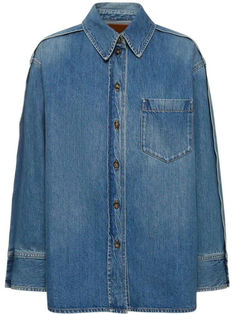 VICTORIA BECKHAM Pleat Detail Oversize Denim Shirt Cover