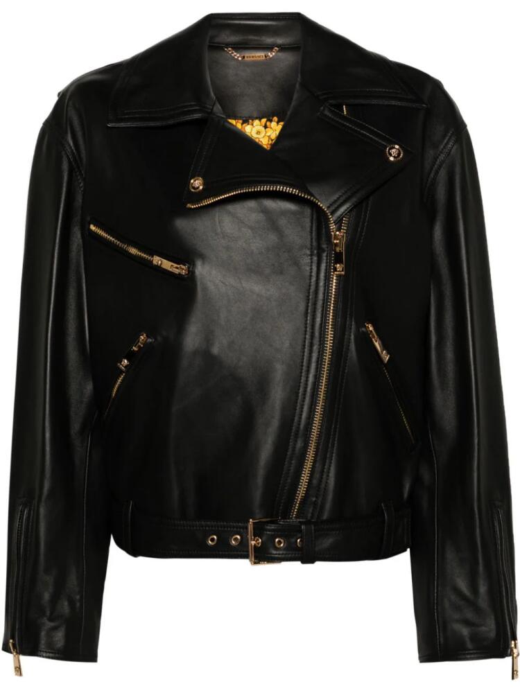 Versace belted leather biker jacket - Black Cover