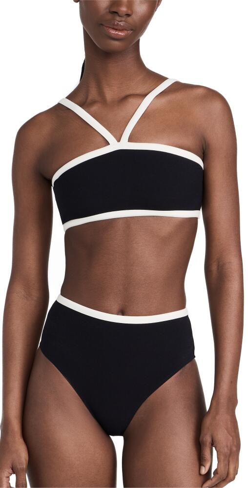 Lisa Marie Fernandez Bandeau High Waist Bikini Set with Piping Black Crepe W/Cream Piping Cover