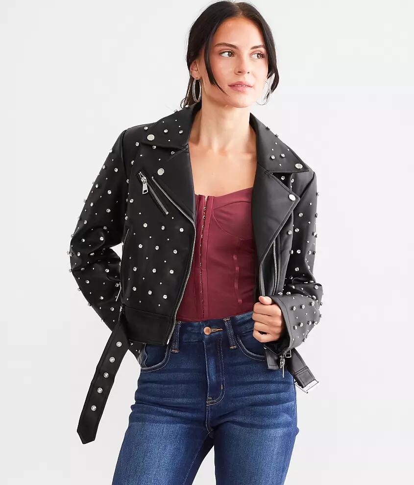 Azalea Wang Glitz Cropped Faux Leather Jacket Cover