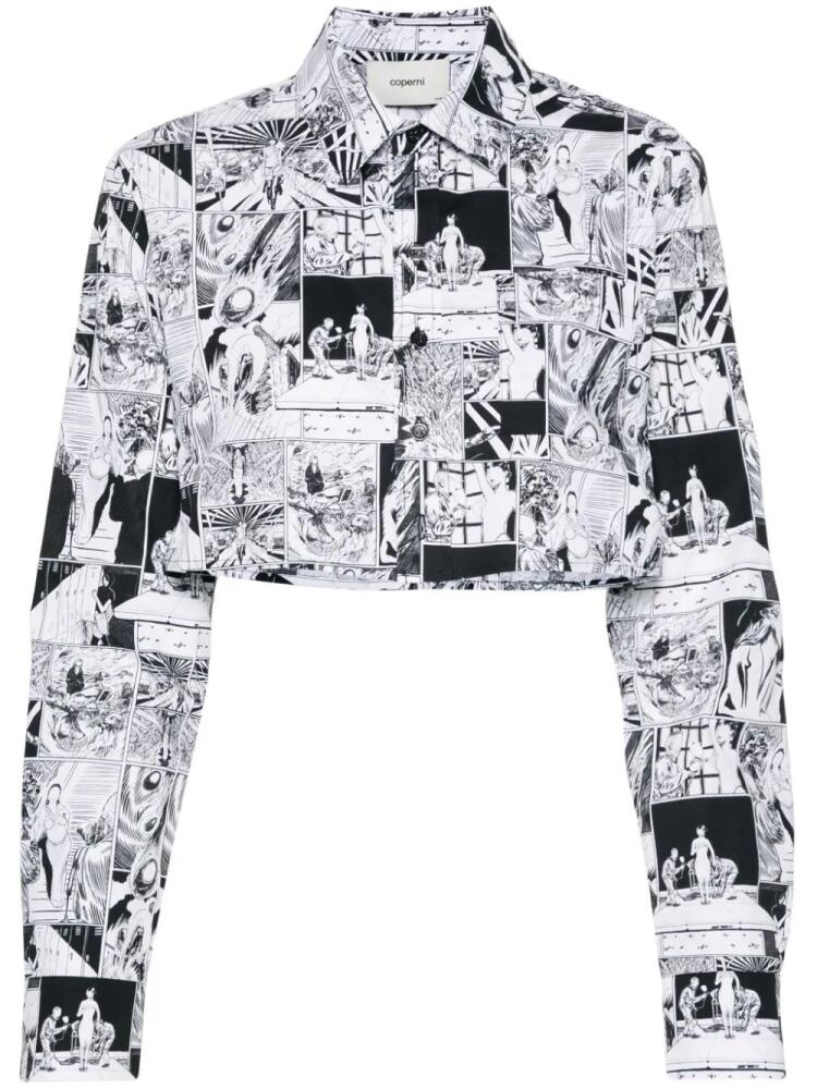 Coperni comic strip-print cropped cotton shirt - Black Cover