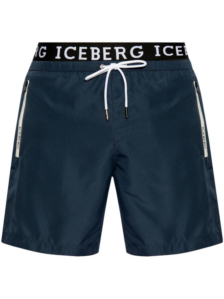 Iceberg logo-waistband swim shorts - Blue Cover