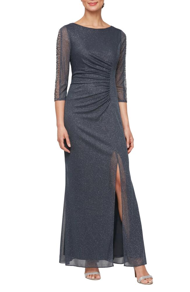 SL FASHIONS Sparkle Embellished Sleeve Gown in Smoke Cover