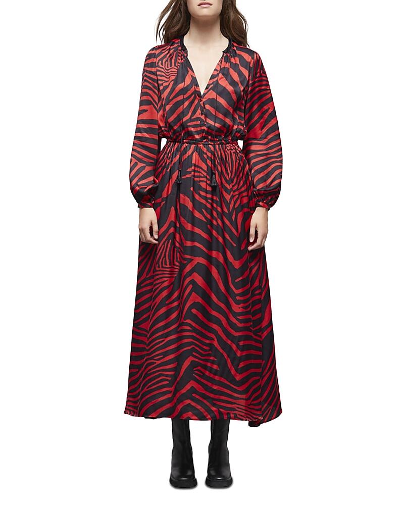 The Kooples Zebra Print Smocked Waist Midi Dress Cover