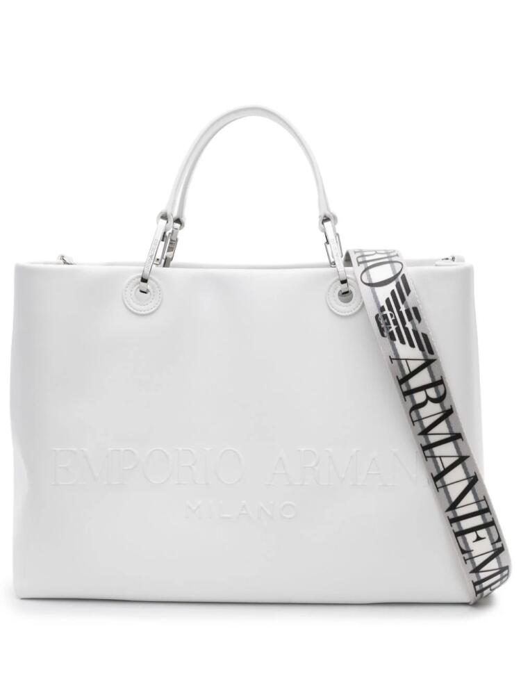 Emporio Armani logo-embossed leather tote bag - White Cover