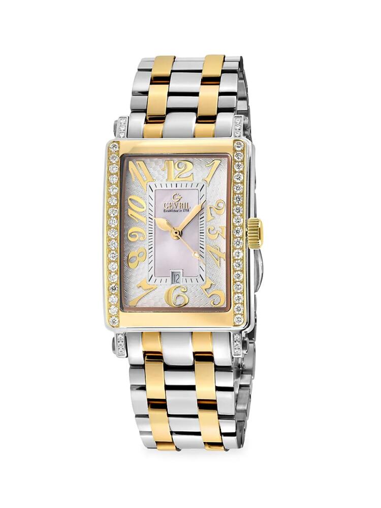 Gevril Women's Avenue Of Americas 25MM Two Tone Stainless Steel Diamond Bracelet Watch Cover