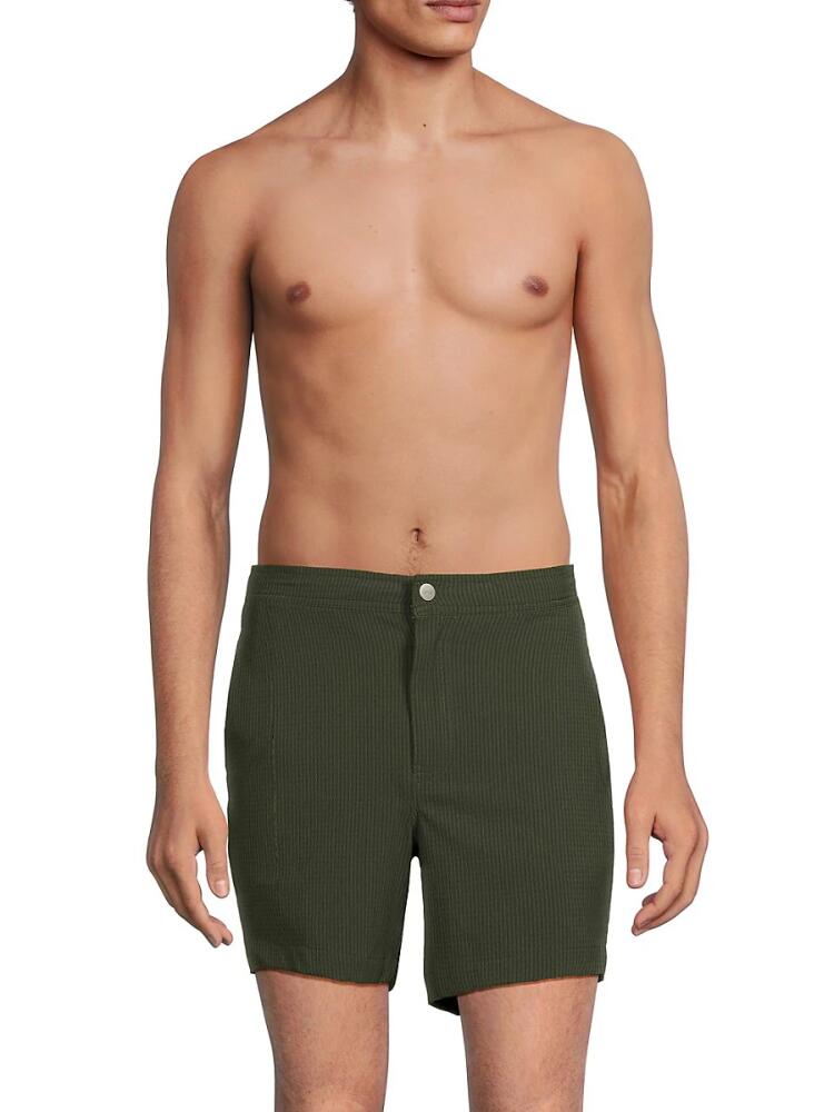 Onia Men's Calder Flat Front Textured Shorts - Dark Olive Cover