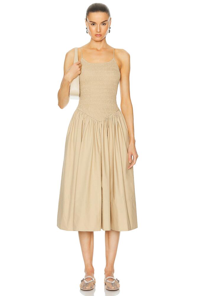 L'Academie by Marianna Armanda Poplin Midi Dress in Tan Cover