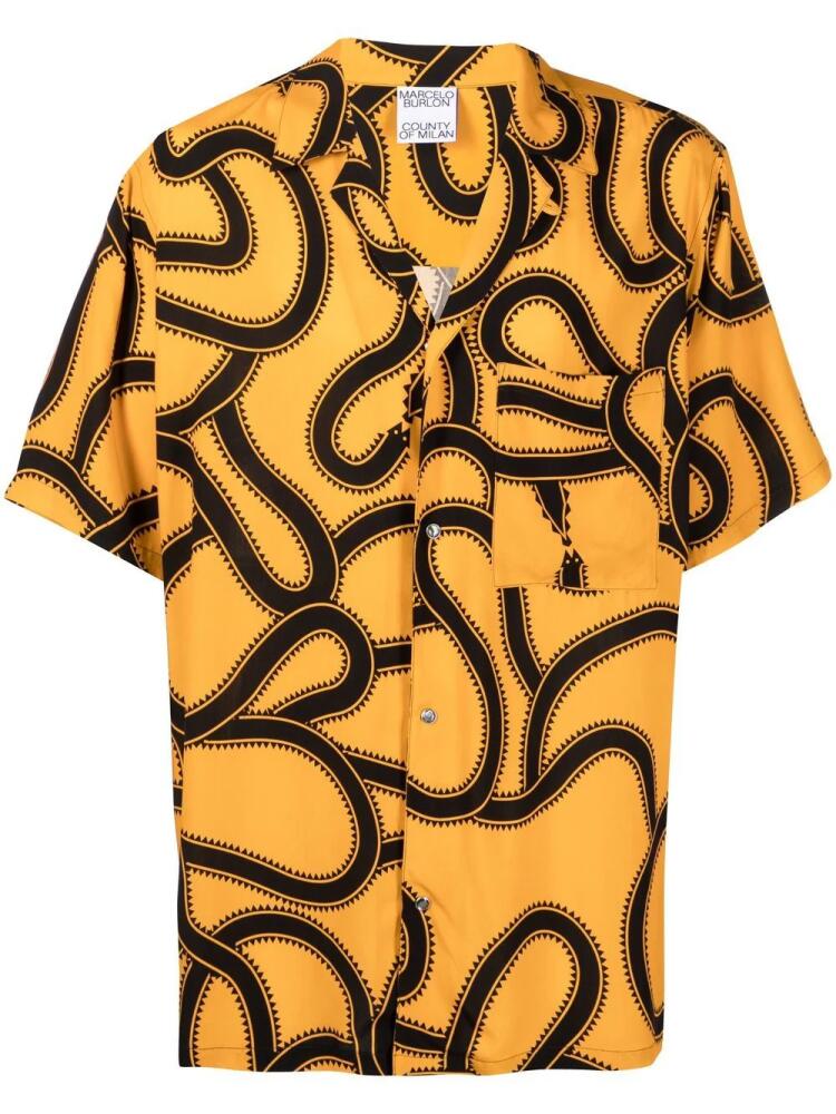 Marcelo Burlon County of Milan snake print short-sleeve shirt - Yellow Cover