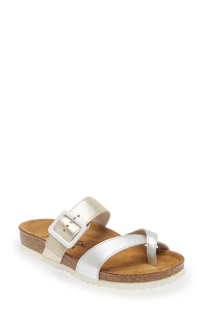 Naot Fresno Slide Sandal in Silver/Gold Leather Cover