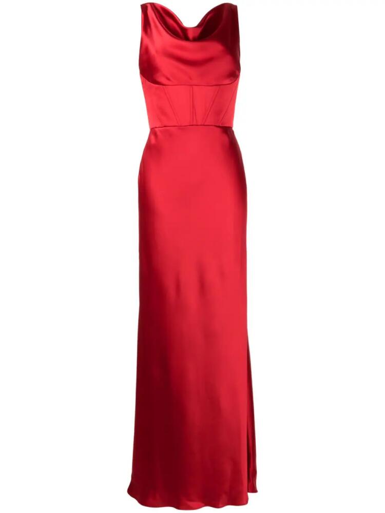 Amsale cowl-neck satin corset gown - Red Cover