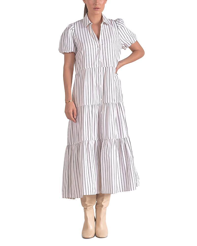 Elan Striped Puff Sleeve Shirt Dress Cover