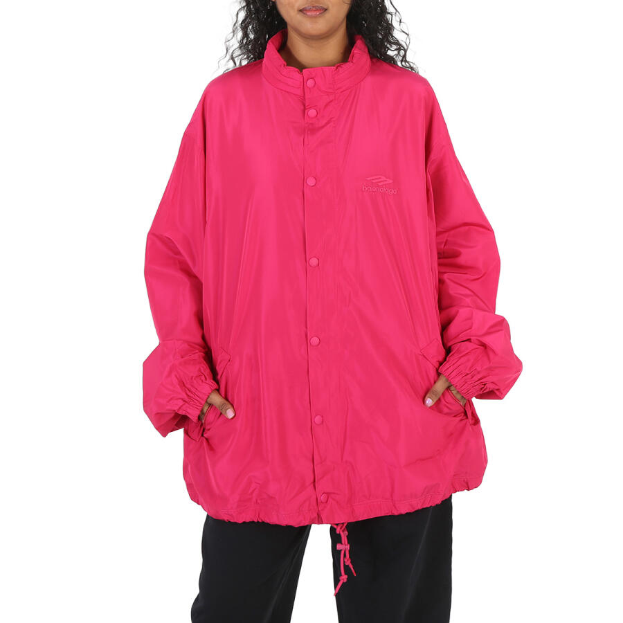 Balenciaga Ladies Fuchsia Embroidered Logo Oversized Windbreaker Cover