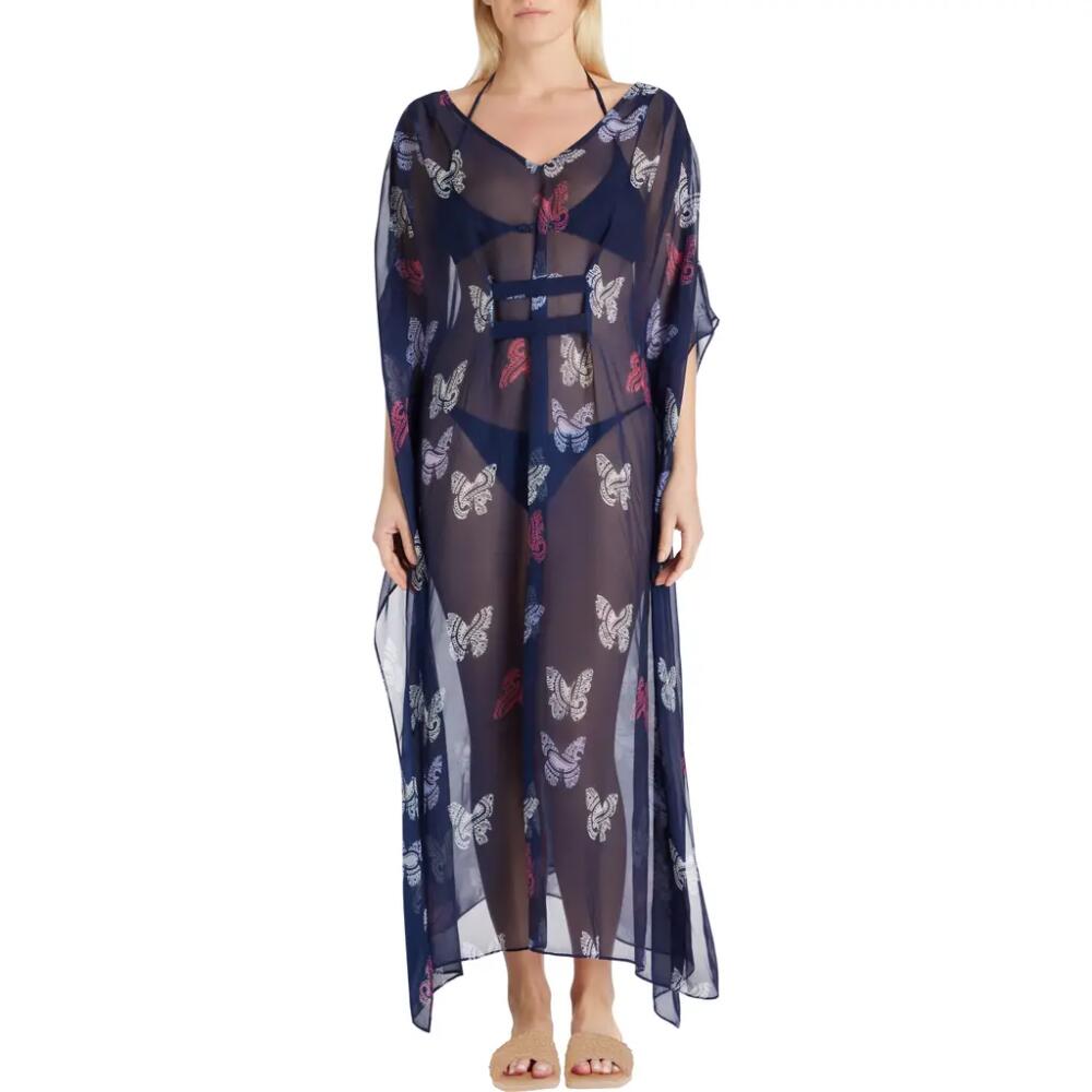 VALIMARE Florence Maxi Sheer Silk blend Cover-up Kaftan in Navy Blue Cover