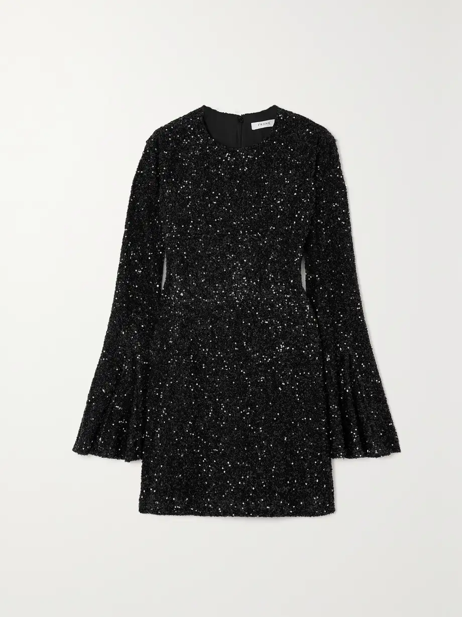 FRAME - Sequined Crepe Mini Dress - Black Cover