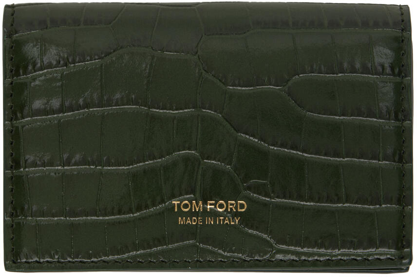 TOM FORD Green Printed Croc Card Holder Cover