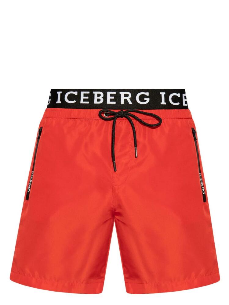 Iceberg logo-waistband swim shorts - Red Cover