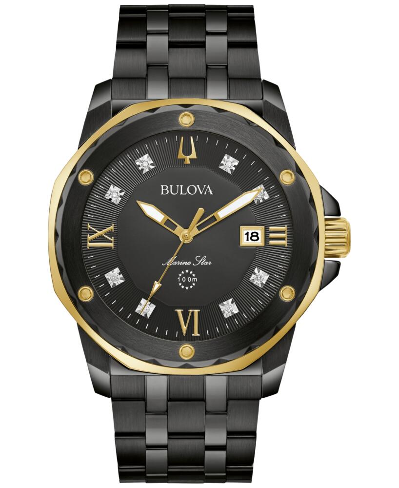 Bulova Men's Marine Star Diamond Accent Black Ion-Plated Stainless Steel Bracelet Watch 44mm - Black Cover