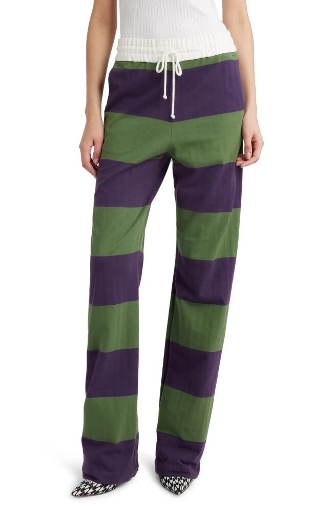 Dries Van Noten Block Stripe Cotton Sweatpants in Dark Purple 402 Cover