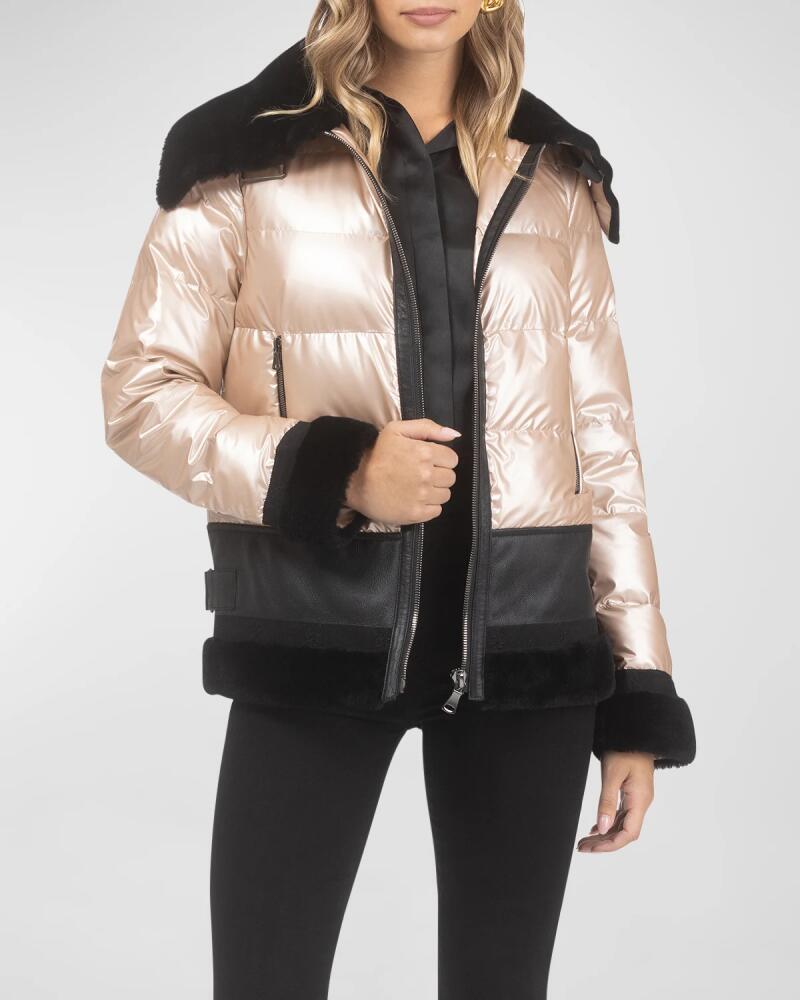 Gorski Shiny Quilted Jacket With Lamb Shearling Trim Cover