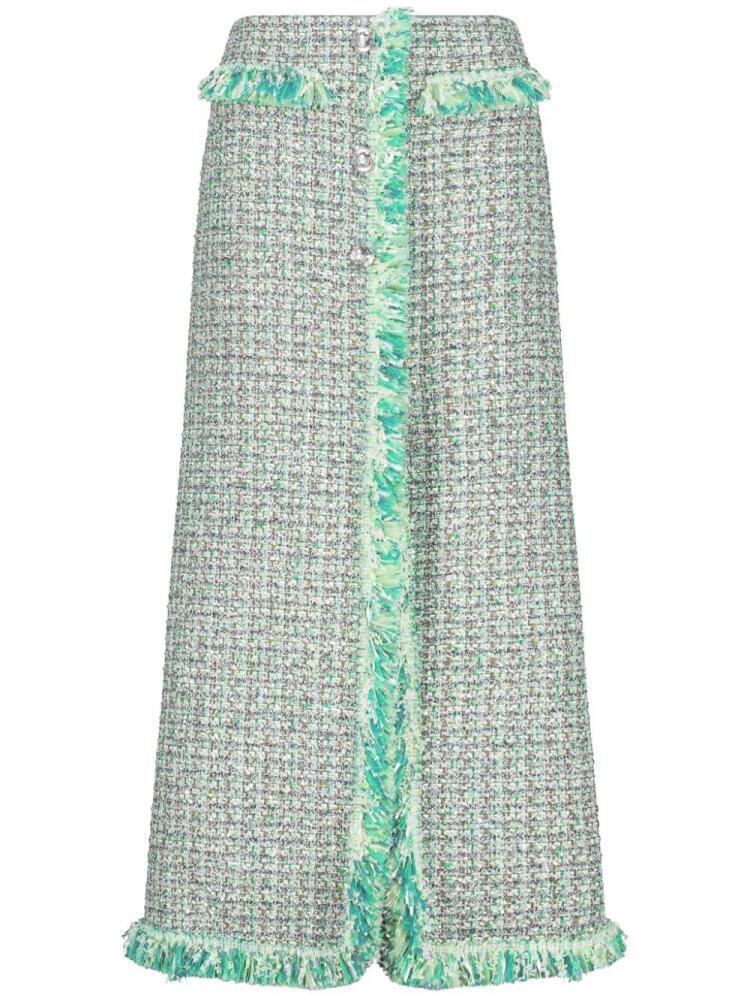 Giambattista Valli frayed-detail tweed skirt - Green Cover