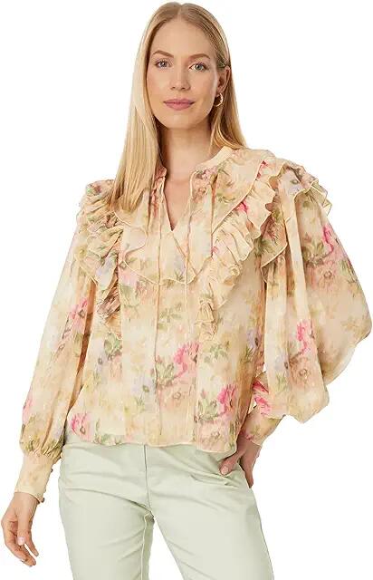 Ted Baker Helenoh Ruffle Detail Shirt with Neck Tie (Tan) Women's Clothing Cover