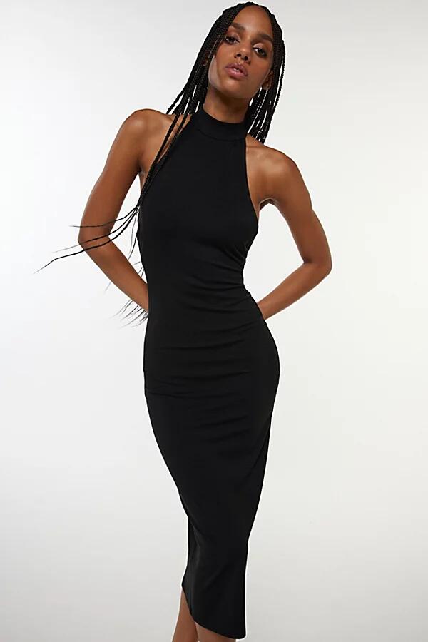 Silence + Noise Kaley Mock Neck Halter Midi Dress in Black Cover