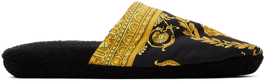 Versace Underwear Black & Yellow Baroque Slippers Cover