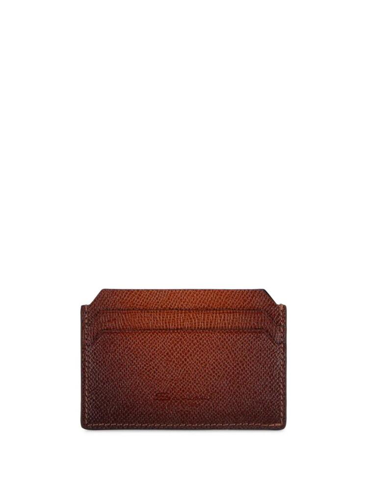 Santoni debossed-logo grained-leather cardholder - Brown Cover